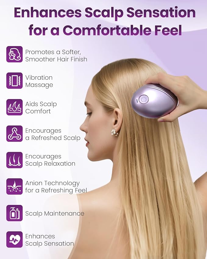 Electric Scalp Massager – Rechargeable Head Massager with Anion Technology, Portable Anti-Frizz Scalp Tool, Scalp Massager Gift for Men & Women(Purple)