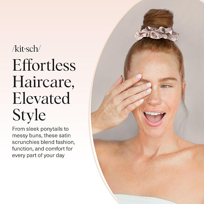 Kitsch Satin Scrunchies for Women - No Crease, Frizz Control | Softer Than Silk Scrunchies Gentle On Hair Scrunchies for All Hair Types | Stylish Hair Accessories College Essentials - Assorted, 5pcs