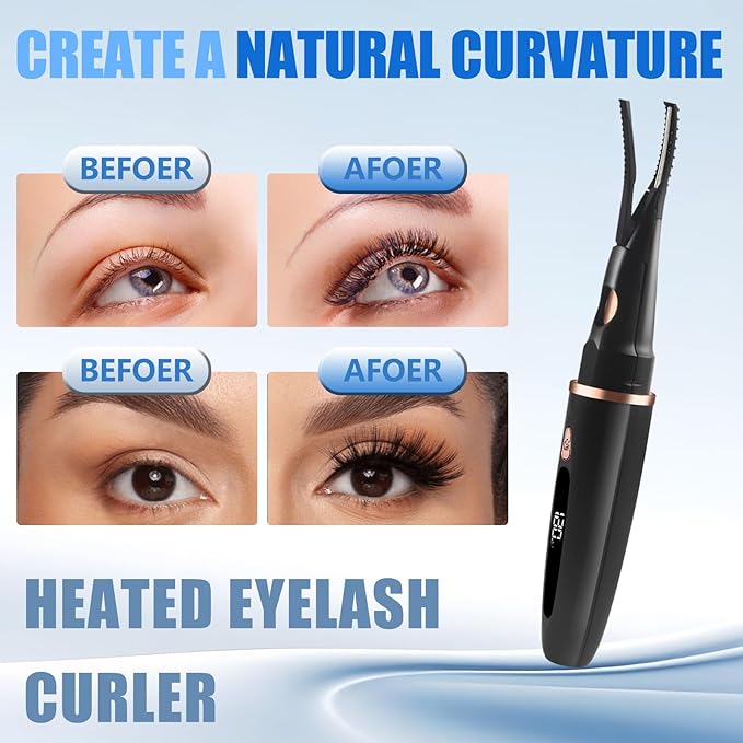 Heated Eyelash Curlers - 2 in 1 Clip- Type Heated lash Curler Best Seller Electric Eyelash Curler LED Display 3 Temp Settings for Makeup Tools USB Rechargeable Natural Curling 24H Long Lasting 3A