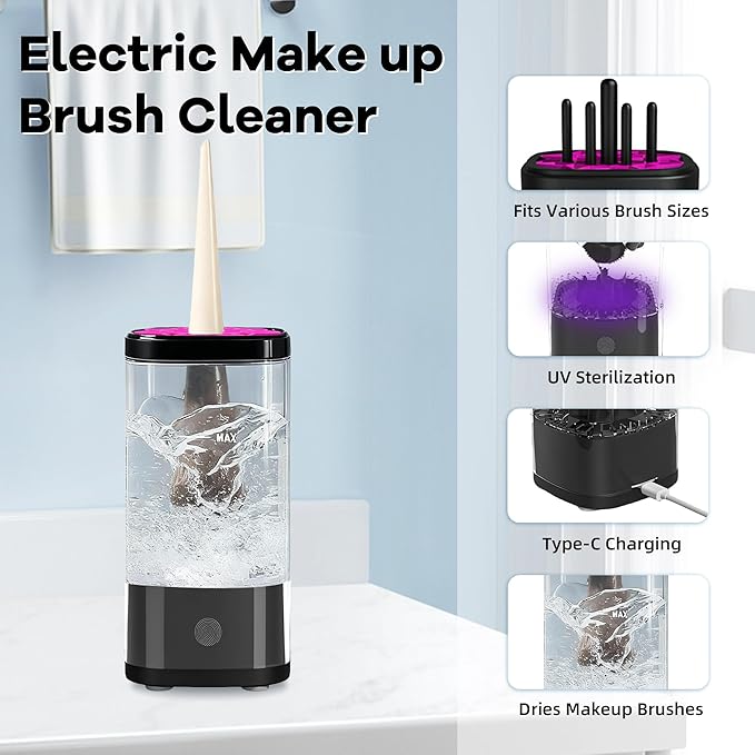 3 IN 1 Electric Makeup Brush Cleaner Machine, Portable Automatic USB Cosmetic Brush Cleaner Dryer for All Size Beauty Makeup Brushes Set, Foundation brush, Contour, Eyeshadow, Blush Brushes