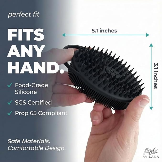 Avilana Premium Scalp Massager Shampoo Brush - Trusted Since 2017 - SGS Certified Silicone Scrubber, Soft Bristles All Hair Types, Gentle Scalp Exfoliation Hair Care Women Men Color Treated