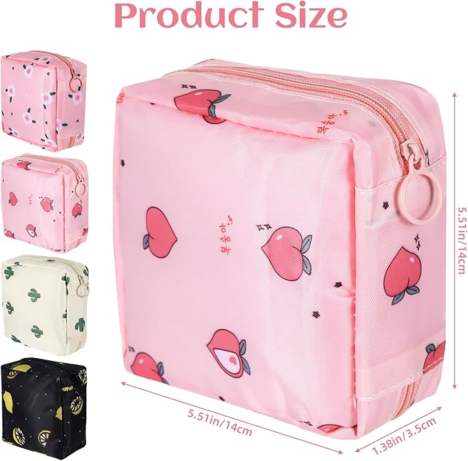 4Pcs Sanitary Napkin Storage Bag, Portable Period Bag for Teen Girls Woman, Pad Pouch Tampon for Purse, Reusable Zipper Period Pouches for Teen School Office Travel Feminine Care Organizer, Cute