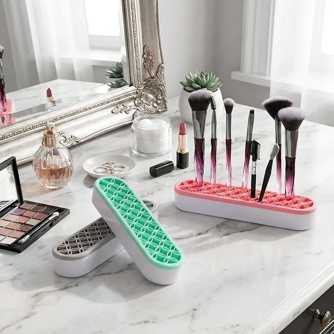 Elsjoy 3 Pack Silicone Makeup Brush Holder, Desktop Cosmetic Organizer Pen Holder, Sewing Tool Holder Beauty Tool Organizer Stand for Brush, Scissors, Toothbrush
