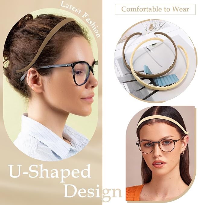 Headbands for Glasses Wearers No Headache No Pressure Comfortable Sunglasses Headband 6PCS Thin Plastic Hairbands with Teeth Fashion Head Bands for Women's Hair Non Slip Hair Accessories