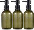 MaisoNovo Refillable Shampoo and Conditioner Bottles - 16.9 fl oz Set of 3 Green Plastic Bottles Black Plastic Pumps