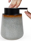 INGOFIN Ceramic Lotion Dispenser - 12 oz Refillable Hand Soap Dispenser Bathroom, Modern Liquid Dispenser with Pump, Dish Soap Dispenser for Kitchen, Kiln-Glazed Grey White
