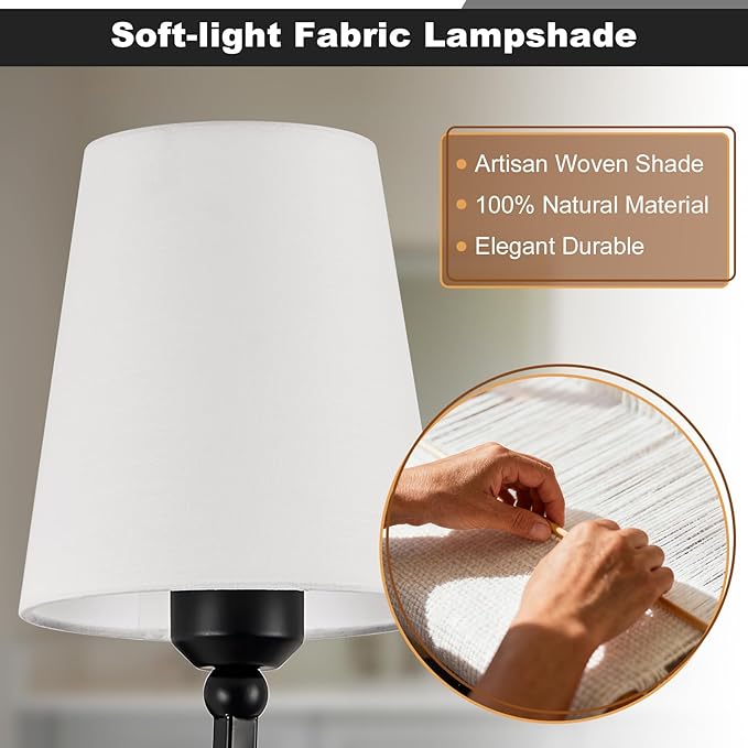 Bathroom Vanity Light, Matte Black Bathroom Light Fixtures, 6-Light Lighting Fixtures Over Mirror, Modern Wall Sconce with Flared White Fabric Shade, E26 Socket(ETL Listed)