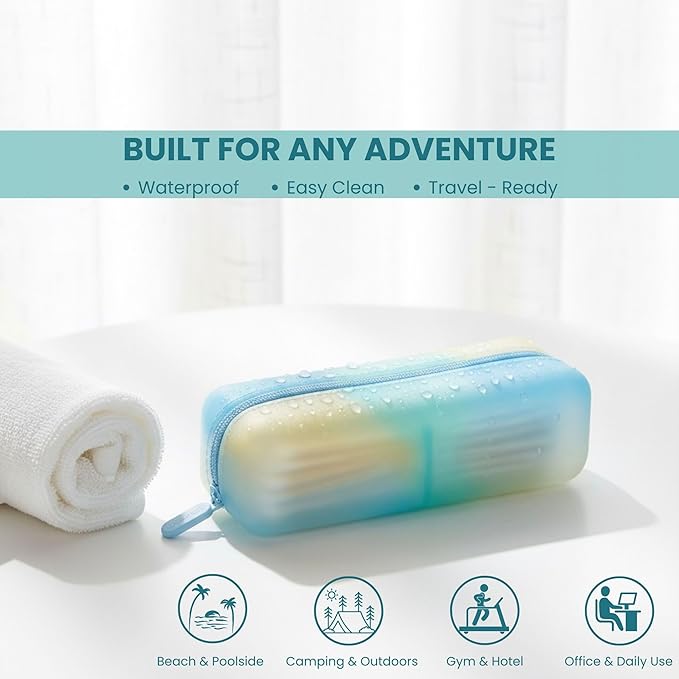 Cotton Pad Swab Travel Case – 2-in-1 Portable Waterproof Qtips Dispenser for Cotton Square Pad & Qtip, Floss, Bobbi Pin, Nail Kit, Hair Accessories Organizer TSA Compliance – VISFRESH (Ocean Breeze)