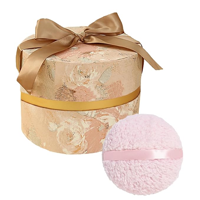 Large 6'' Body Powder Puff with Storage Container for Bath, Women's Body Powder Applicator and Oversize Powder Puffs (Yellow)