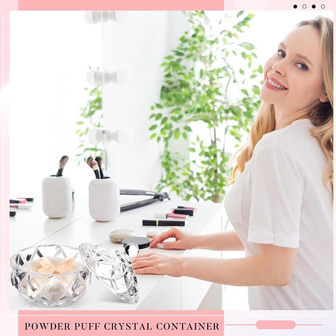Tioncy 3 Pcs Large Body Powder Puff and Container Valentine's Day gift Powder Container with Puff Crystal Case Soft Washable Reusable Velour Face Body Glitter Wet Dry Makeup(Cute,Clear)