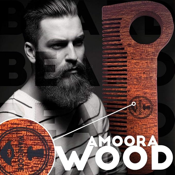 Beard Shaping Kit - Grooming Tools for Men - Adjustable Lineup Template, Premium Wooden Comb, Laser Sharpening Scissors, All in Hygiene Travel Case