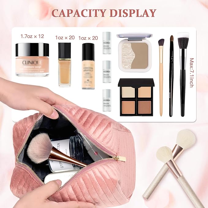 COSHAYSOO Travel Makeup Bag Quilted Make Up Pouch Initial Velvet Cosmetic Case with Butterfly Decor for Young Women 18 19 20 21 22 23 24 25 26 27 28 29 30 40 50 Year Old Birthday Gifts Pink Letter O