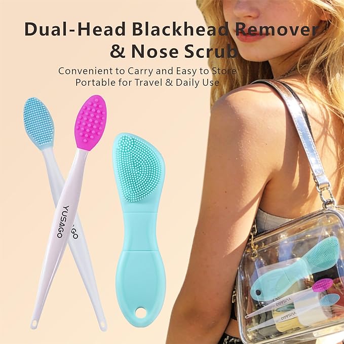 Face Washing Brushes,Blackhead Removal Tools,3Pcs Pore Cleaning Brush, Skin Scrubber Face Spatula,Double-Headed Blackhead Extractor Pimple Extractor,Face Scraper for Deep Cleansing (Green)