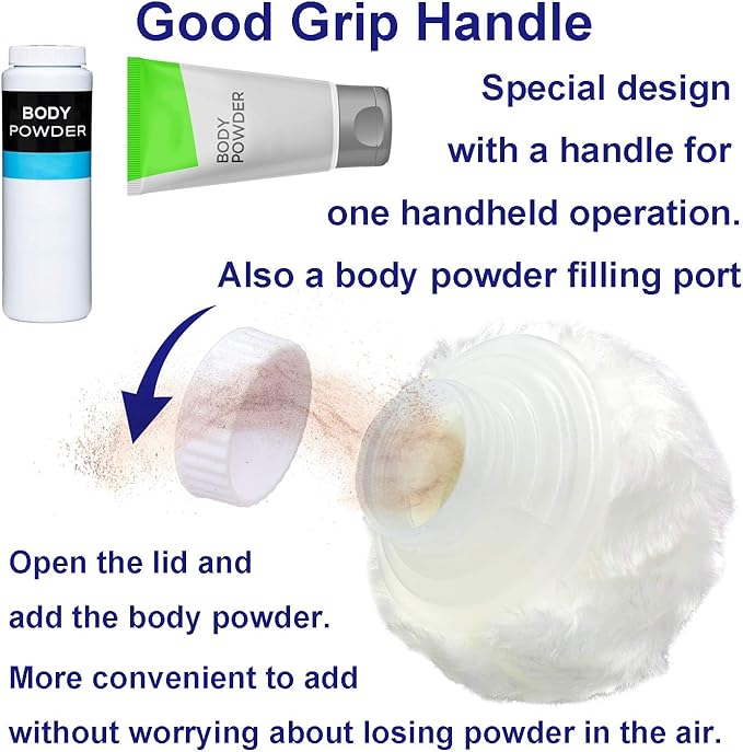 Storage Body Powder Container, Large 3.5" Fluffy Body After-Bath Powder Case, Baby Care Face/Body Villus Powder Puff Box, Makeup Cosmetic Talcum Powder Container with Hand Holder (White)