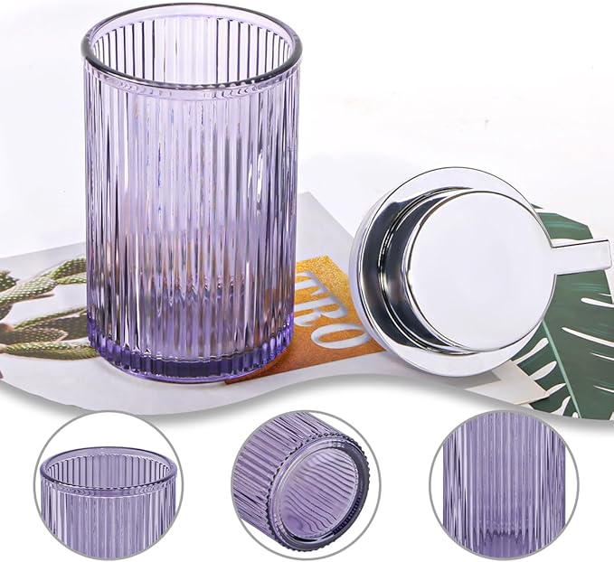 Foaming Soap Dispenser, 12 Oz Purple Glass Foam Hand Soap Dispenser, Refillable Glass Foam Pump Bottle Container Decorative Slim Ribbed Bottle for Bathroom and Kitchen