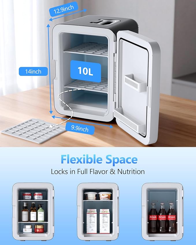 Antarctic Star Compact Mini Fridge, Portable Small Refrigerator with AC/DC Power, 10 Liter/ 2.6 Gal Small Cosmetics Cooler for Beverage, Food, Skincare, Bedroom, Office and Car, Black