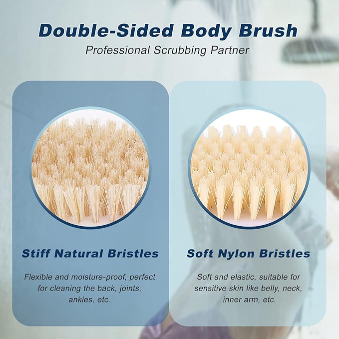 Long Handle Ergonomically Back Scrubber/Brush for Shower, Double Sided Exfoliating Body Scrubber for Women and Men (Black)