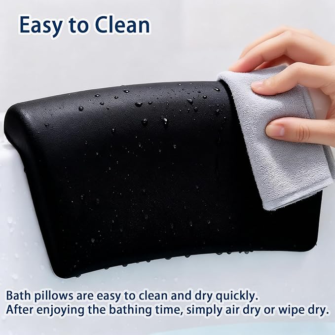 Bath Pillow, Bath Pillows for Tub with Head, Neck and Shoulder Support, Ergonomic Waterproof Bathtub Pillow with Strong Non-Slip Suction Cups, Relaxing Spa, Hot Tubs, Bathroom Essentials Black