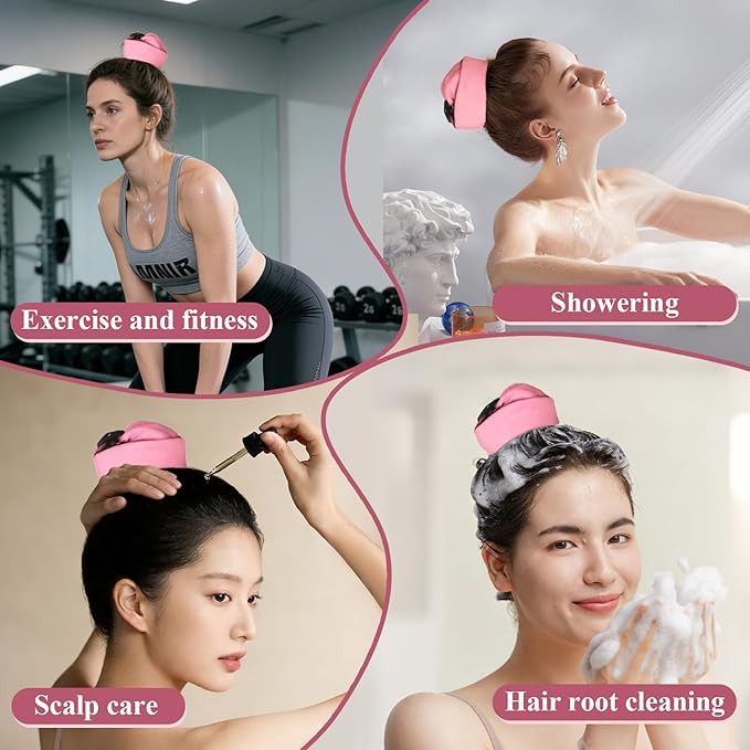 2PCS Crown Washing Shower Cap Waterproof Hair Sleeve for Long Hair, Reusable & Adjustable Wash Cap for Quick Root Refresh, Protect Styled Hair Locs Braids for Shower Gym Travel Beach(Black+Pink)