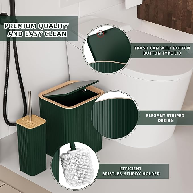 Bathroom Set - Elegant Green Bathroom Set, 10PC Green Bathroom Accessories Set, Bathroom Sets with Toilet Brush, Bathroom Trash Can