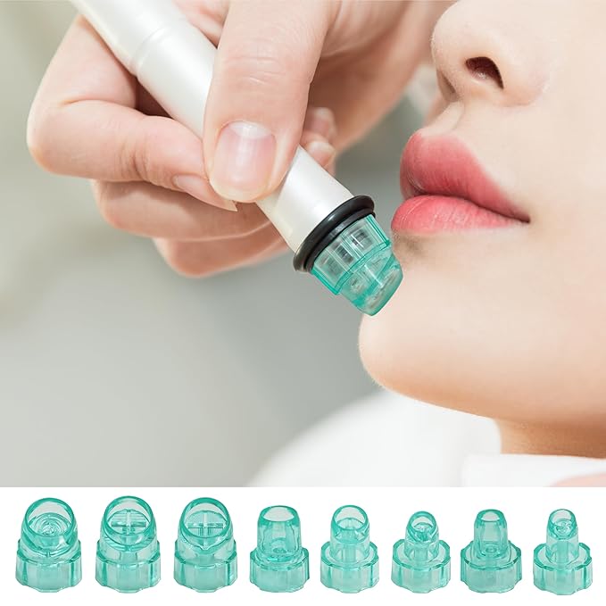 Elitzia 8pcs Professional Vortex Skincare Tip Set Multi-Shape Exfoliating Skin Cleaning Heads for Dermabrasion Machines (Cyan)
