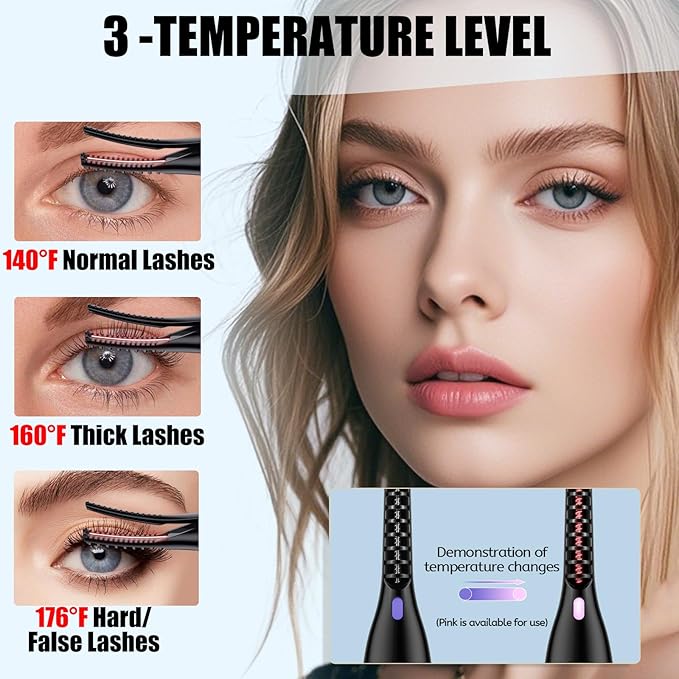 Heated Eyelash Curlers - 2 in 1 Clip- Type Heated lash Curler Best Seller Electric Eyelash Curler 3 Temp Settings for Makeup Tools USB Rechargeable Natural Curling 24H Long Lasting B-3