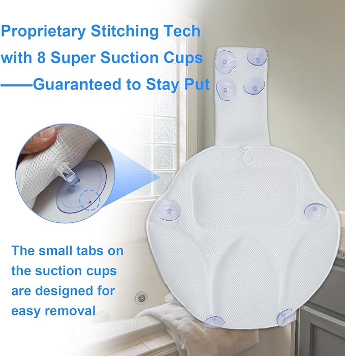 Luxury Oversized Bath Tub Pillow Fits All Bathtubs, Secure Support for Head,Neck,and Back Rest,Relaxing Spa Gifts for Women,Extra Thick & Soft,Anti-Slip Suction Cups,Washable