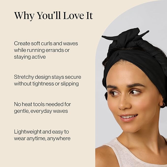Kitsch Set & Flow Active Heatless Curling Headband For Women – Achieves Heatless Curls Overnight, No Heat Damage | Heatless Curlers with Flexible Fit | Great During Gym Sessions, Travel - Black, 1pc
