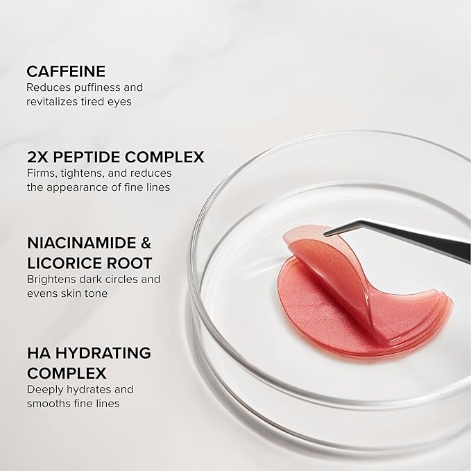DRMTLGY Brightening Eye Masks – Biodegradable Hydrogel Under Eye Patches with Caffeine, Peptides, Hyaluronic Acid & Niacinamide – Depuff, Hydrate & Smooth Dark Circles – 60 Count