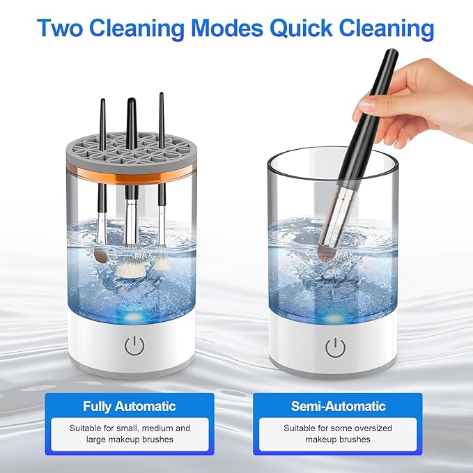 Electric Makeup Brush Cleaner Machine, Efficient Makeup Brush Cleaner for All Brush Types, Keeps Brushes Hygienic and Skin Healthy，1 Pack - White