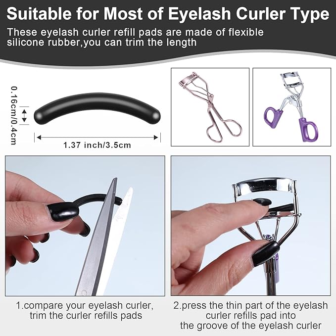 Mudder 80 Pieces Eyelash Curler Refills Eyelash Curler Pads Silicone Rubber Replacement Refills Pads for Universal Eye Lash(Black)