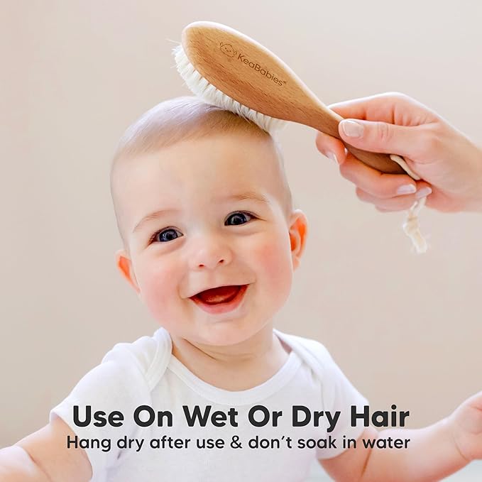 Wooden Baby Hair Brush - Cradle Cap Baby Brush with Soft Goat Bristles, Perfect Gentle Scalp Newborn Comb for Infant, Girls, Boys, Bath Essentials (Golden Oak, Regular)
