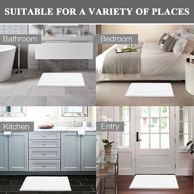 SHACOS White Bathroom Rugs Sets 2 Piece 32x20 + 47x20 inch, Non Slip Bath Mat Microfiber Washable Bathroom Rugs, Soft Fluffy Water Absorbent Bath Mat Set of 2