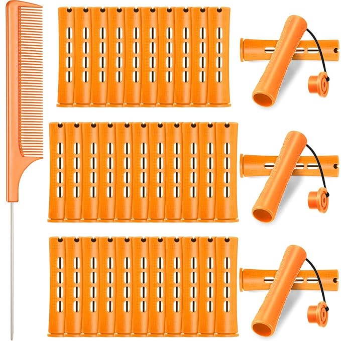 WILLBOND 36 Pieces Cold Wave Rod Hair Perm Rods Hair Rollers Perming Curlers with Steel Rat Tail Comb for Hairdressing Styling