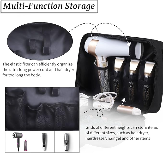 Barber Hairdryer Carrying Case - Hairstylist Travel Bag with Storage for Blow Dryer & Salon Equipment