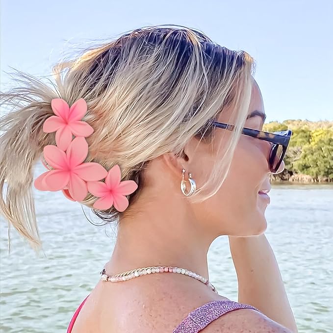 Hair Clip, 4PCS Flower Hair Claws for Women & Girls, Tropical Style, Strong Hold, Acrylic, Floral Theme, Hair Accessories for Thick Thin Hair, Party, Wedding, Beach, Versatile Use