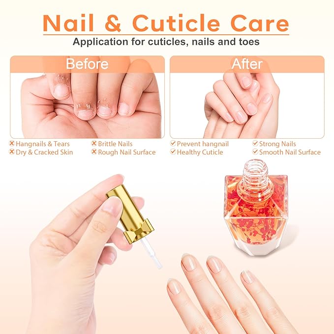 JIASHENG Cuticle Oil, Scented Cuticle Nail Oil Infused with Flowers, Hydrates, Moisturizes, Strengthens, Repairs, Revitalizing Cuticle Oils for Nails Damage Dry Cuticle, Rose, 12ml