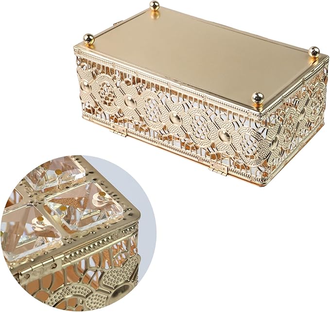 Geesatis Tissue Box Cover, Rectangle Tissue Box Holder, Rectangular Napkin Facial Tissues Holder for Bathroom Toilet Bedroom Living Room Table Desk Office Dresser, 1 Pcs Golden 7.8''x4.5''x3.4''