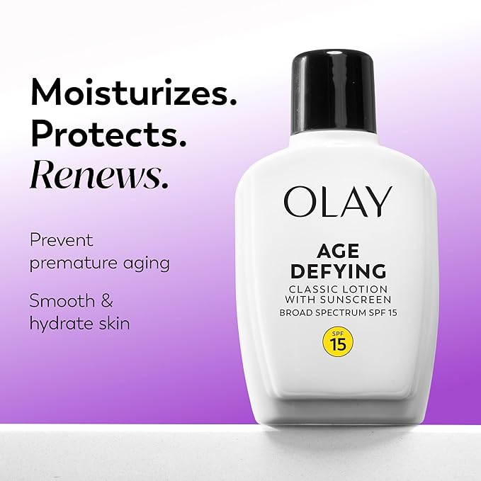 Olay Face Moisturizer, Age Defying Classic Daily Renewal Lotion,With Sunscreen,Classic,4 oz,(Pack of 2)