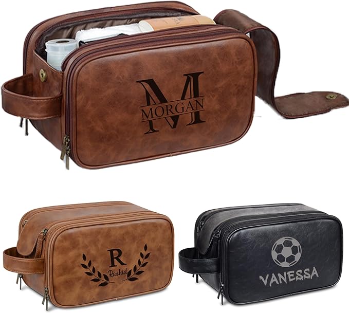 Flycalf Personalized Toiletry Bag for Men Traveling Hanging Engraved Name Compartment for Sports