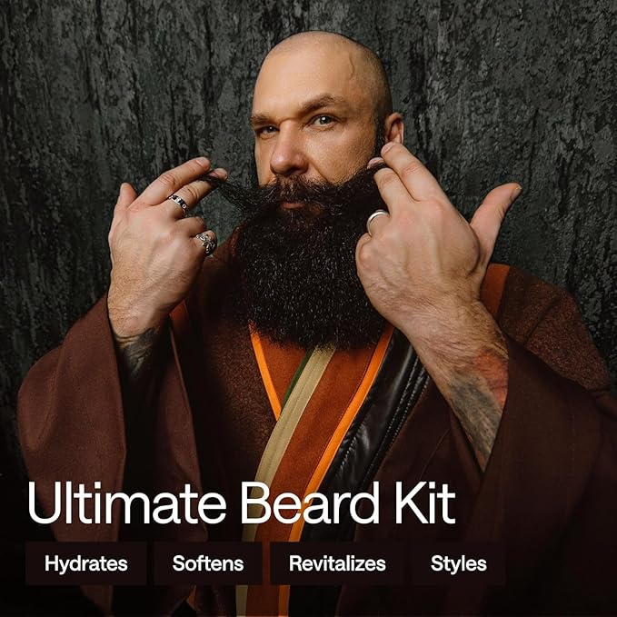 Premium Beard Care Kit for Men – 4-in-1 Grooming Set with Beard Oil, Balm, Cleansing Spray & Comb – Mustache & Beard Grooming Gifts for Men