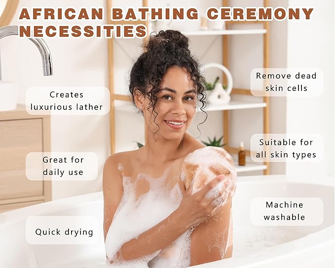 2 Pack African Net Sponge Exfoliating Body Scrubber Bath Sponge for Daily Use (Dark Brown+Light Brown)