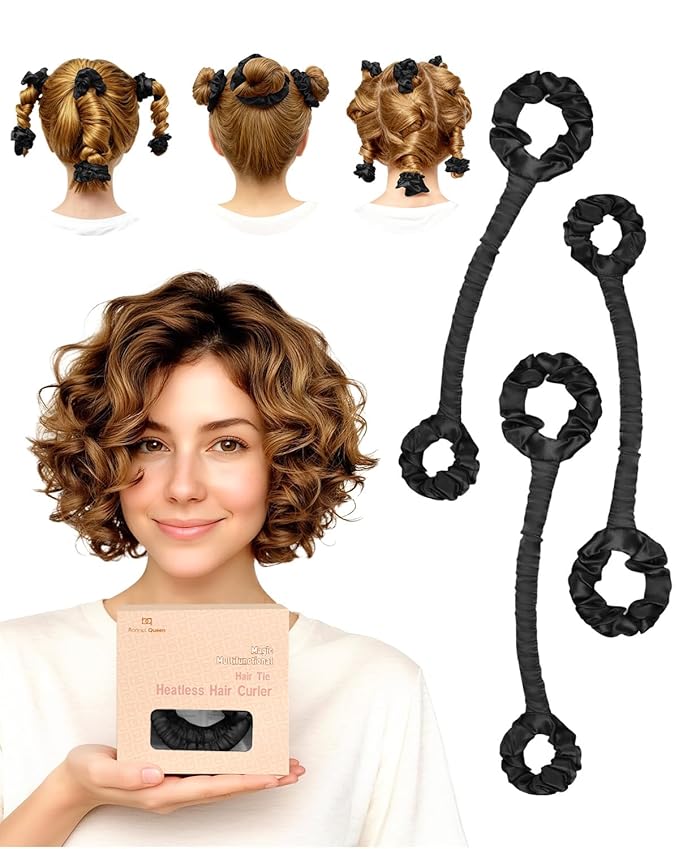 BONNET QUEEN Heatless Hair Curler Set (3Pcs), Heatless Curls Overnight with Satin Hair Rollers for Women, Black (For Short Hair)