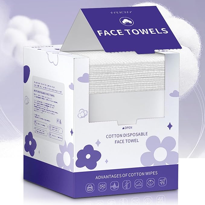 Face Towels, Disposable Face Towelette, Makeup Remover Dry Wipes 50 Count, Soft Cotton Dry Wipes Facial Cloths Towelettes for Washing and Drying, Facial Tissue for Cleansing, Skincare