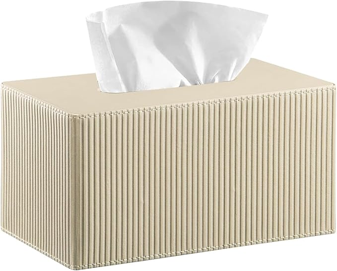 Fanousy Large Tissue Box Cover Rectangular with Bottom Belt, Fits 230-Count Kleenex, Modern PU Leather Facial Tissue Dispenser Holder for Bathroom Vanity, Nightstand, Bedroom, Office, Home Decor