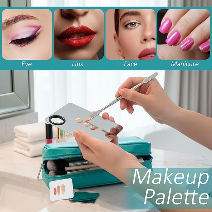 2 Pcs Makeup Mixing Palette with 2 pcs Foundation Spatula, Stainless Steel Cosmetic Makeup Palette Professional Nail Mixing Tray for Foundation, Lipstick, Nail Art and More