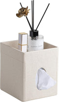 Tissue Box Cover, PU Leather Square Tissue Box Holder with Storage Tray for Bathroom Vanity Countertop Night Stands Bedroom Office Desk, Stylish Tissue Holder Decorative Organizer (Linen)