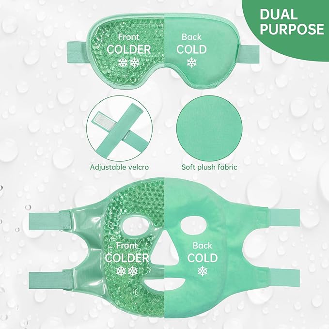 ZNÖCUETÖD Cooling Ice Face Eye Mask for Reducing Puffiness, Bags Under Eyes,Sinus,Redness,Pain Relief,Dark Circles, Migraine,Hot/Cold Pack with Soft Plush Backing Gift for Women