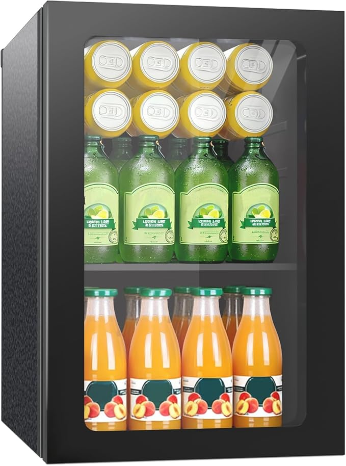 Compact Freestanding Beverage Refrigerator, 25 Can/0.95 Cubic Feet Mini Fridge with Front Door for Soda, Beer or Wine, Under Counter Small Refrigerator with Adjustable Shelves
