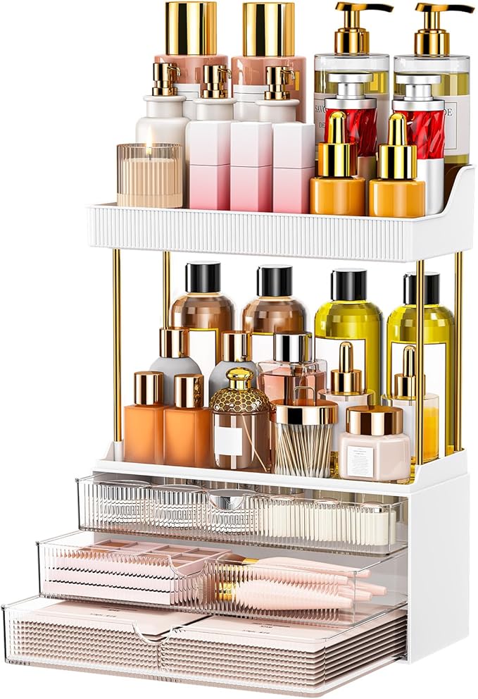 12.2"W Makeup Organizer Drawers - 5 Tiers Bathroom Counter Organizer, Cosmetic Storage Drawer for Dresser Countertop and Bathroom Vanity for Large Skincare, Perfume, Clear